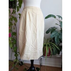 Vintage 90s Tahari butter yellow midi skirt 14 pinstripe 100% wool minimalist L